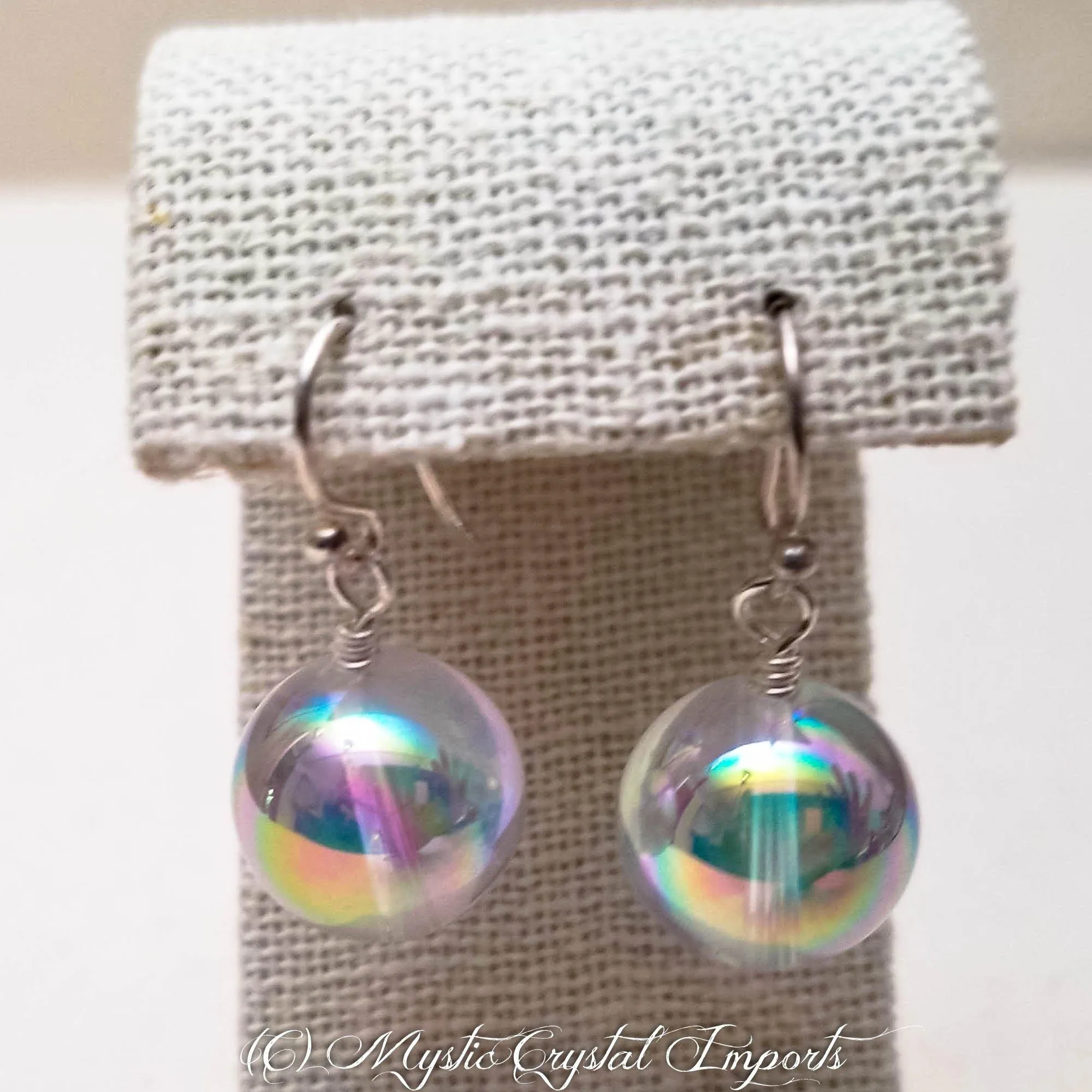 14mm Angel Aura Quartz Crystal Ball Earrings