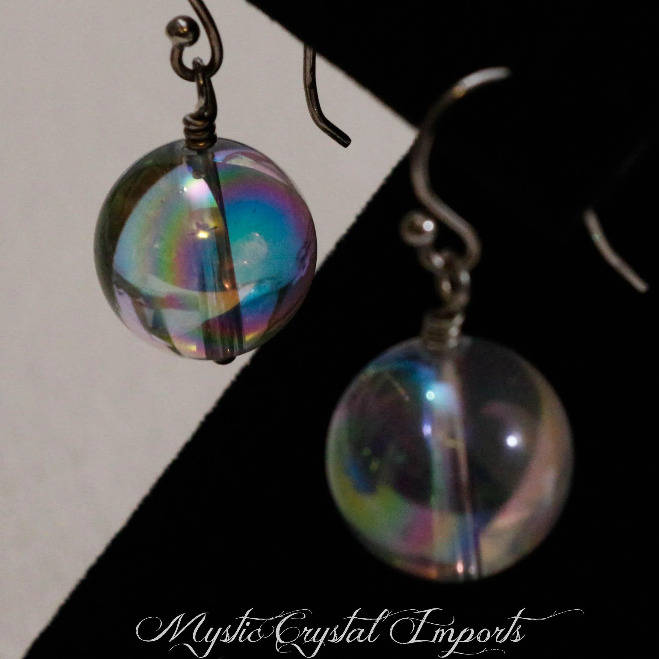 14mm Angel Aura Quartz Crystal Ball Earrings