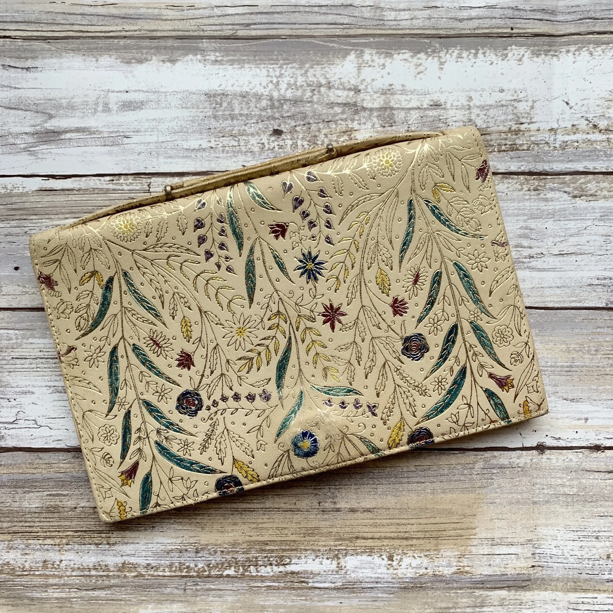 1950s Leather Clutch with Hand Dyed Floral Design. Spring / Summer Bag. Sustainable Vintage Fashion.