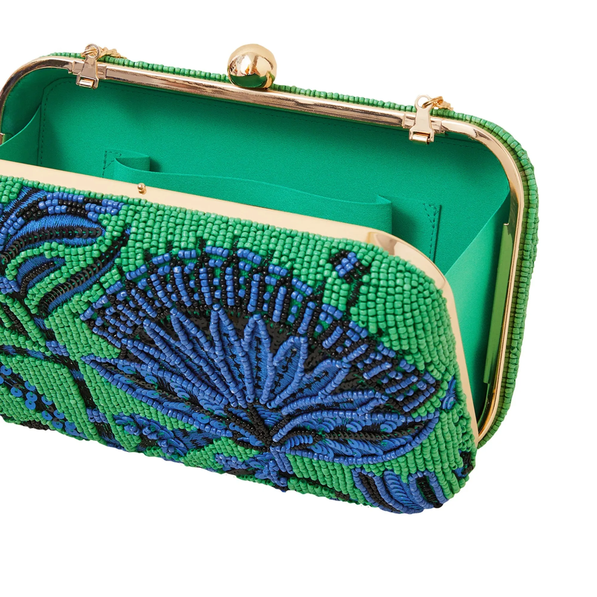 Accessorize London Women's Green Embellished Hardcase Clutch Bag