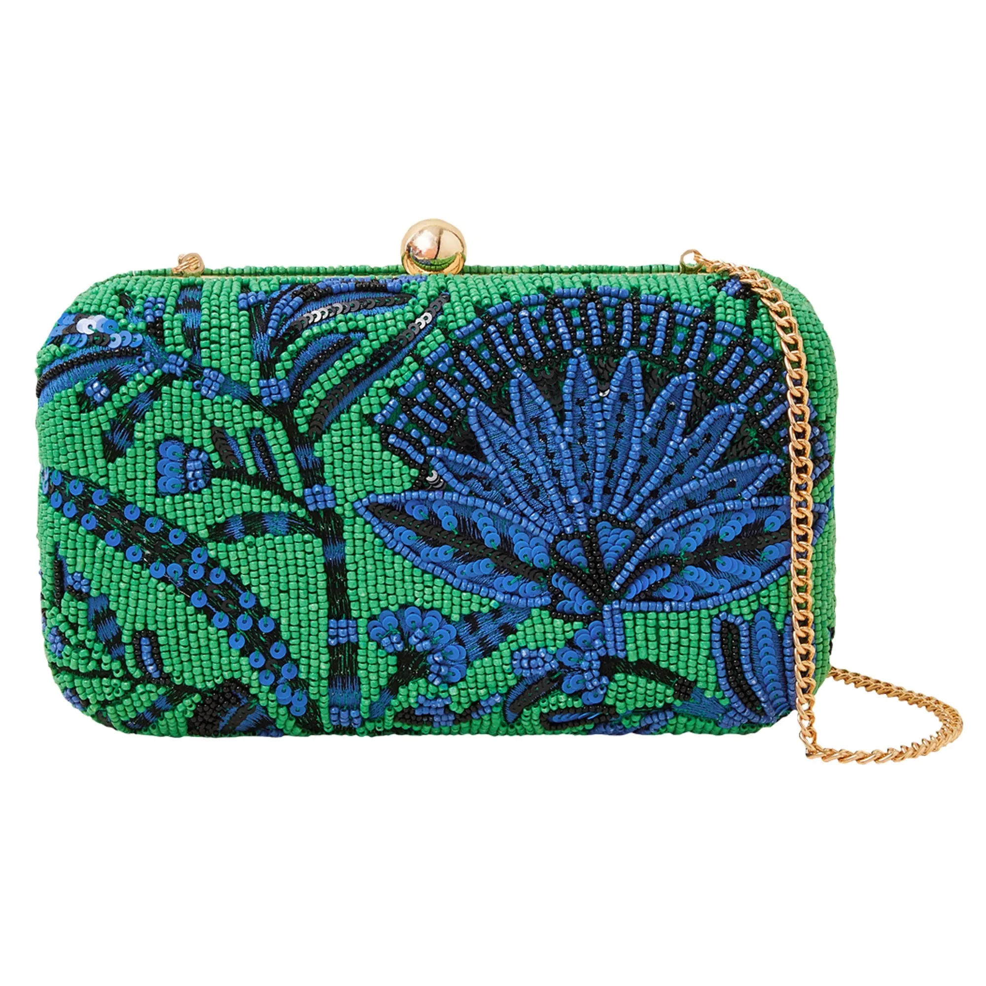 Accessorize London Women's Green Embellished Hardcase Clutch Bag