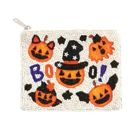 Boo Message Pumpkin Seed Beaded Halloween Mini Pouch Bag