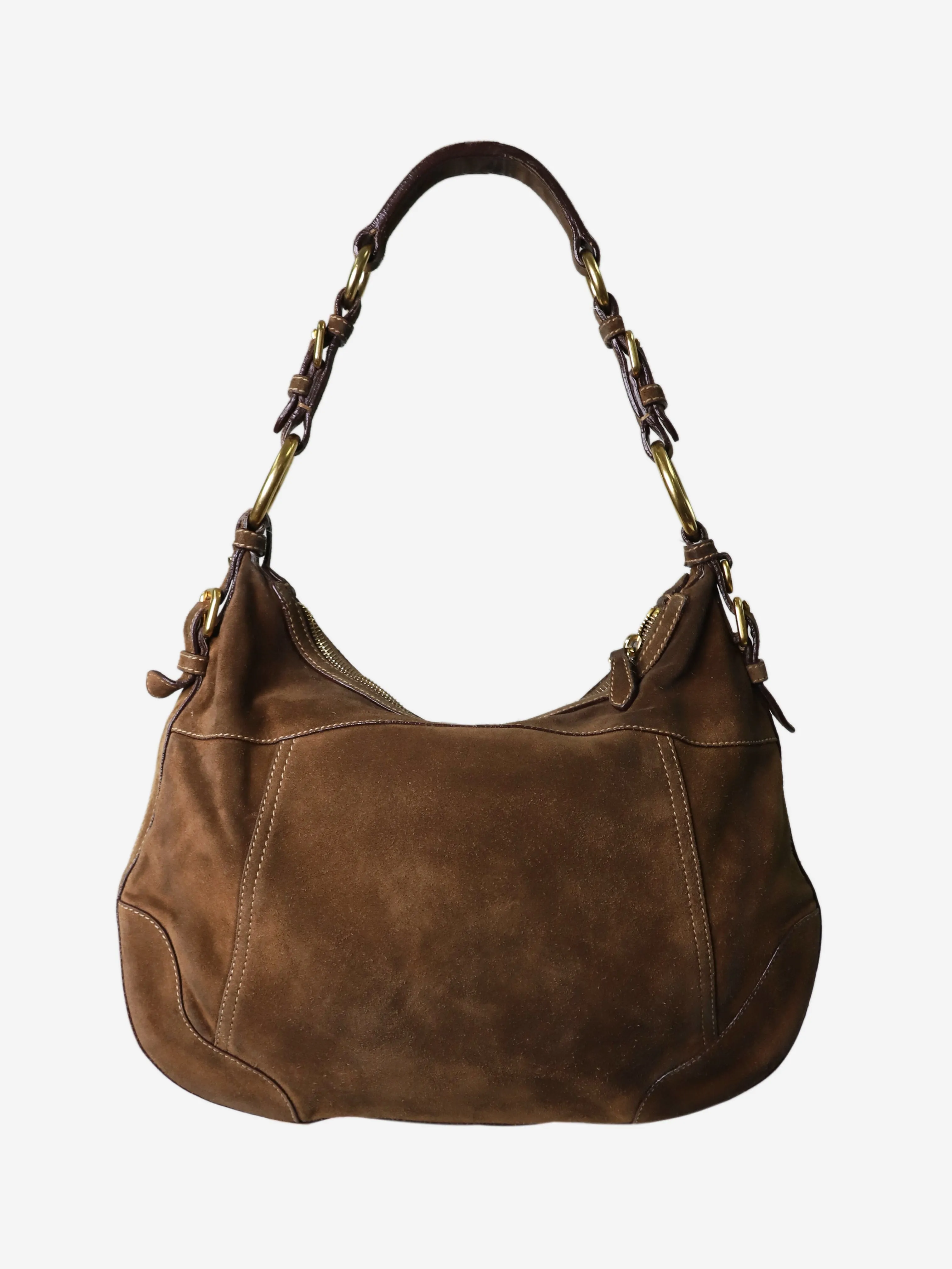 Brown suede shoulder bag