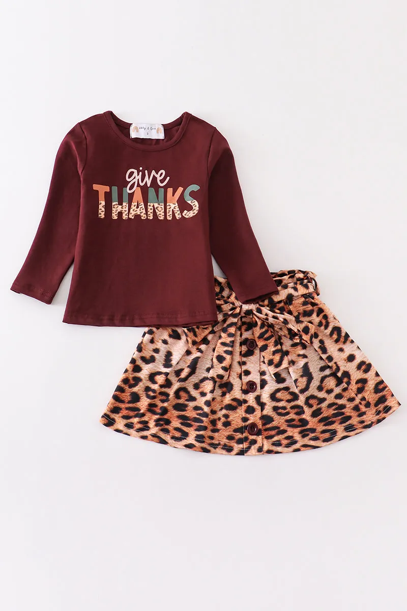 Brown thanksgiving leopard short skirt set