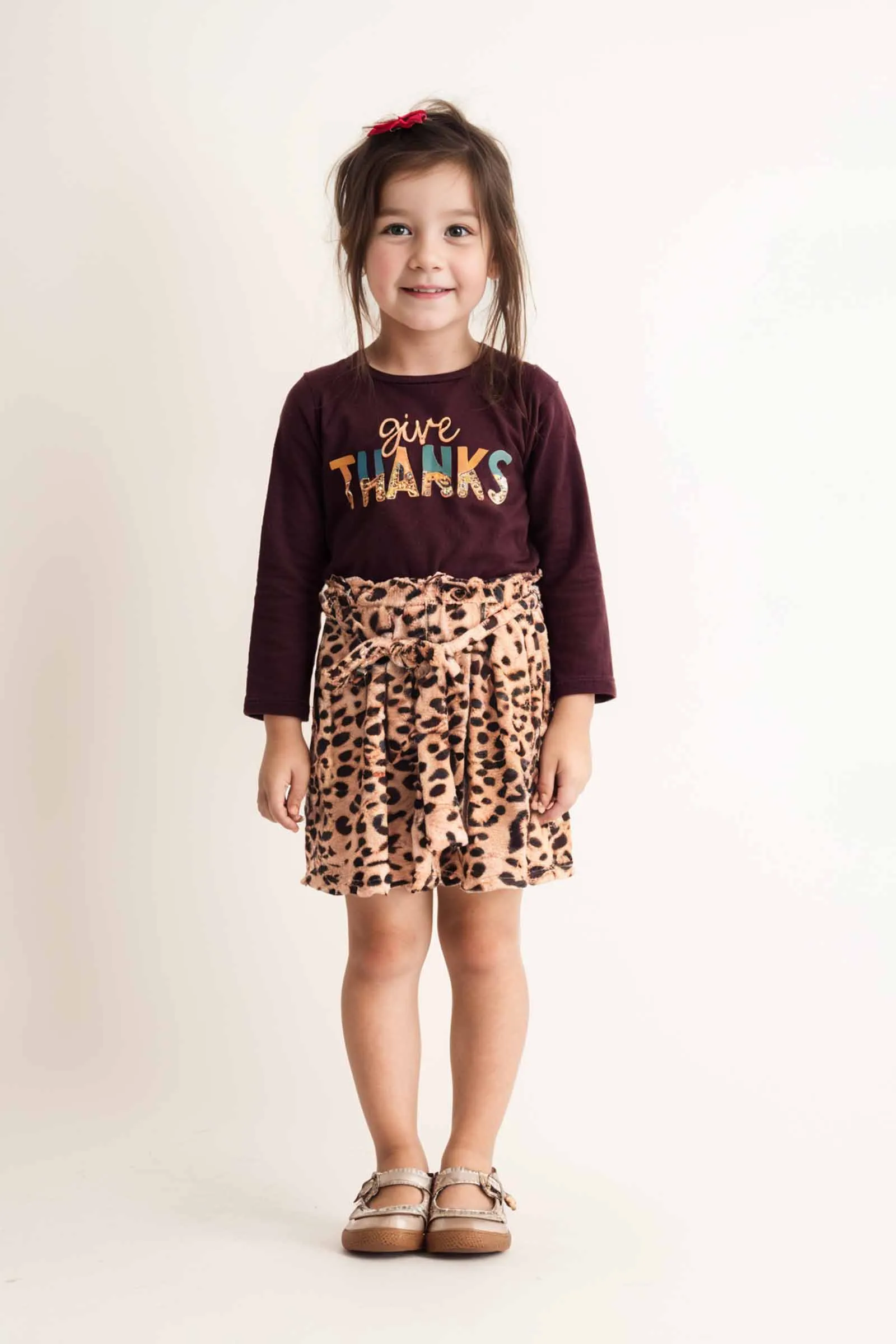 Brown thanksgiving leopard short skirt set