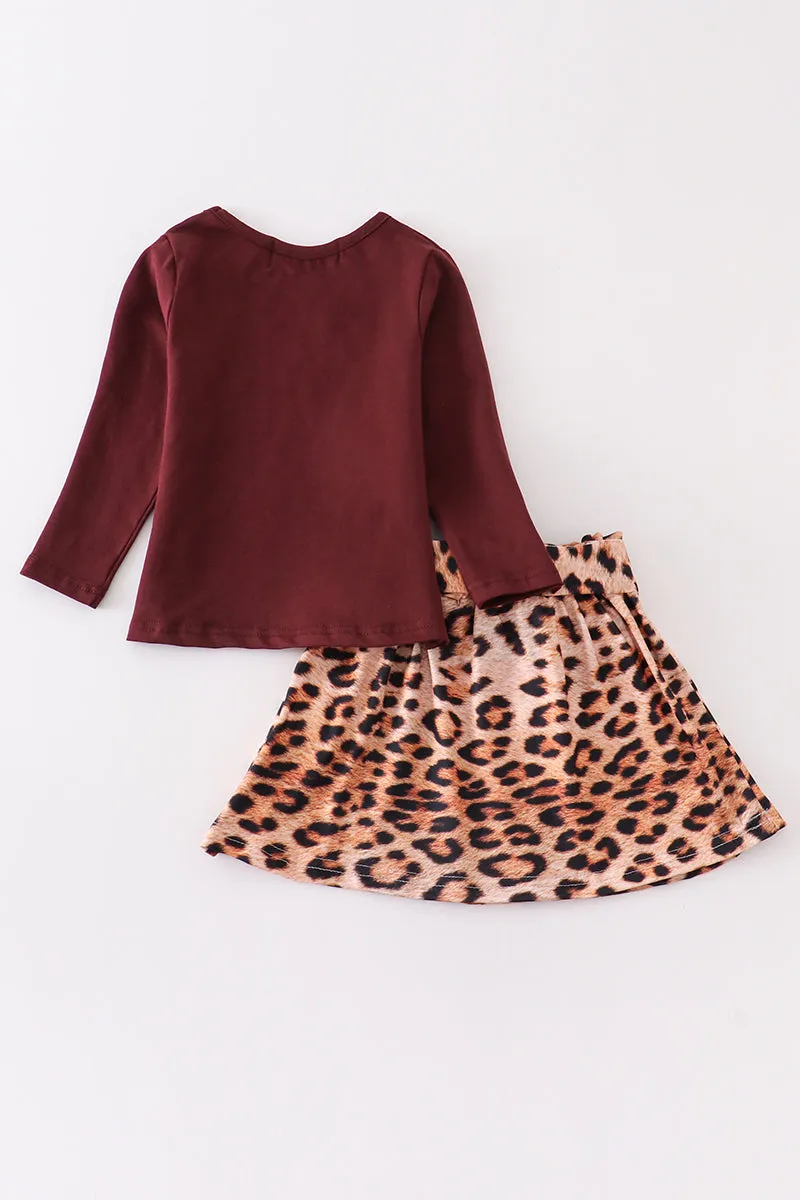 Brown thanksgiving leopard short skirt set