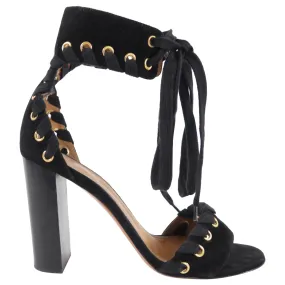 Chloe Black Suede Block Heel Grommet Sandal - 38 / 8