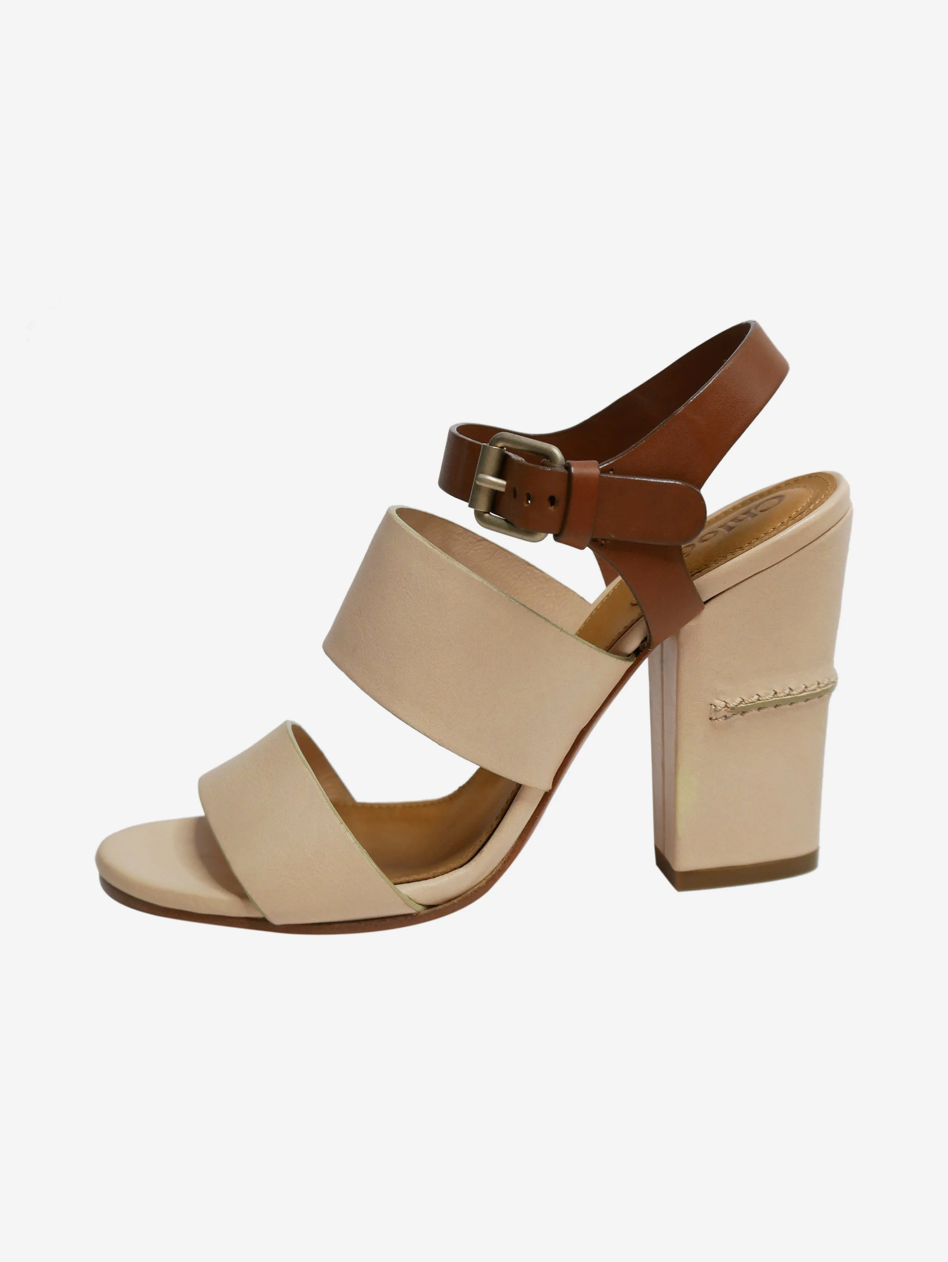 Chloe Brown & Pink Heeled Sandals with ankle strap - size EU 36