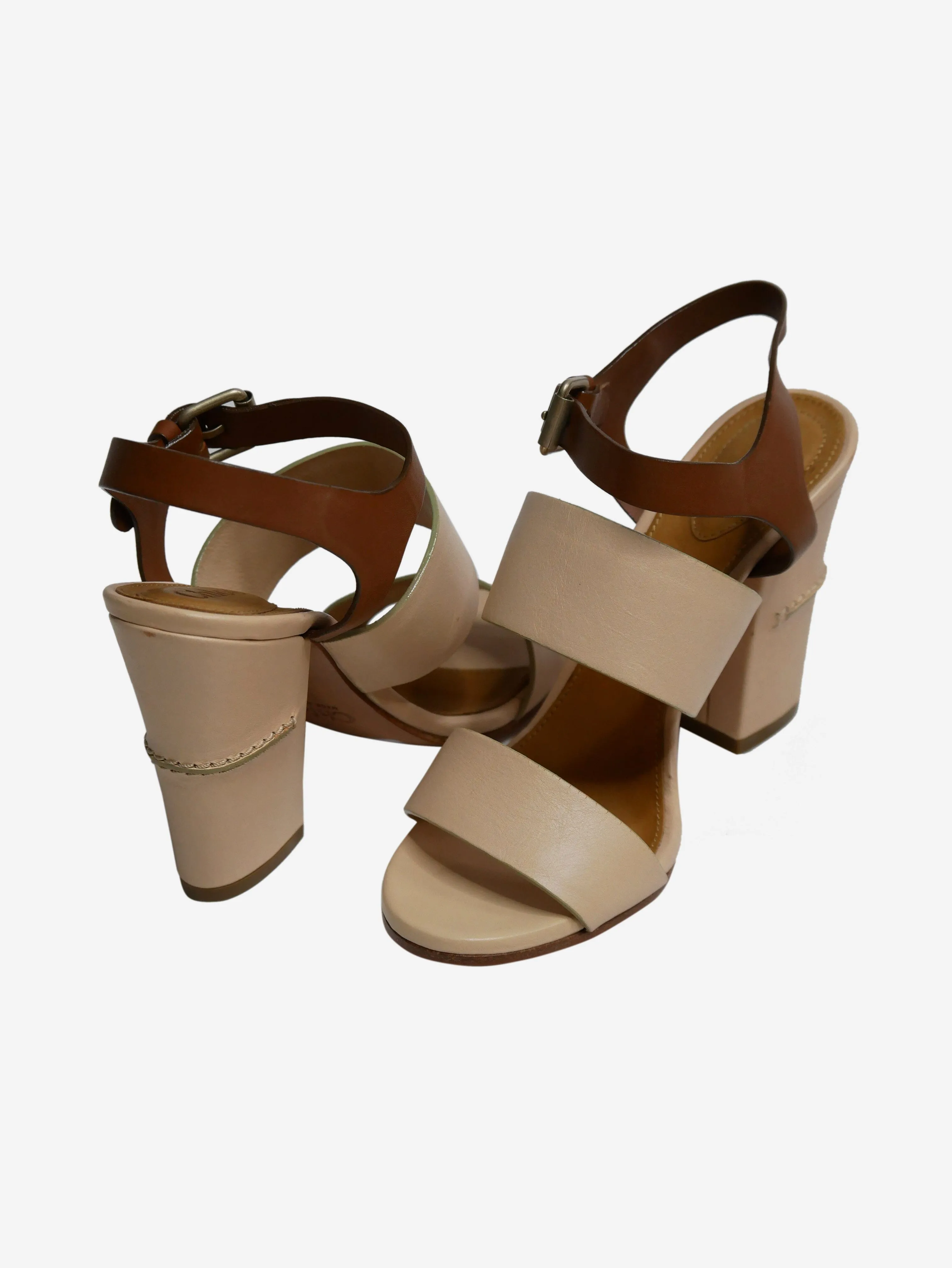 Chloe Brown & Pink Heeled Sandals with ankle strap - size EU 36