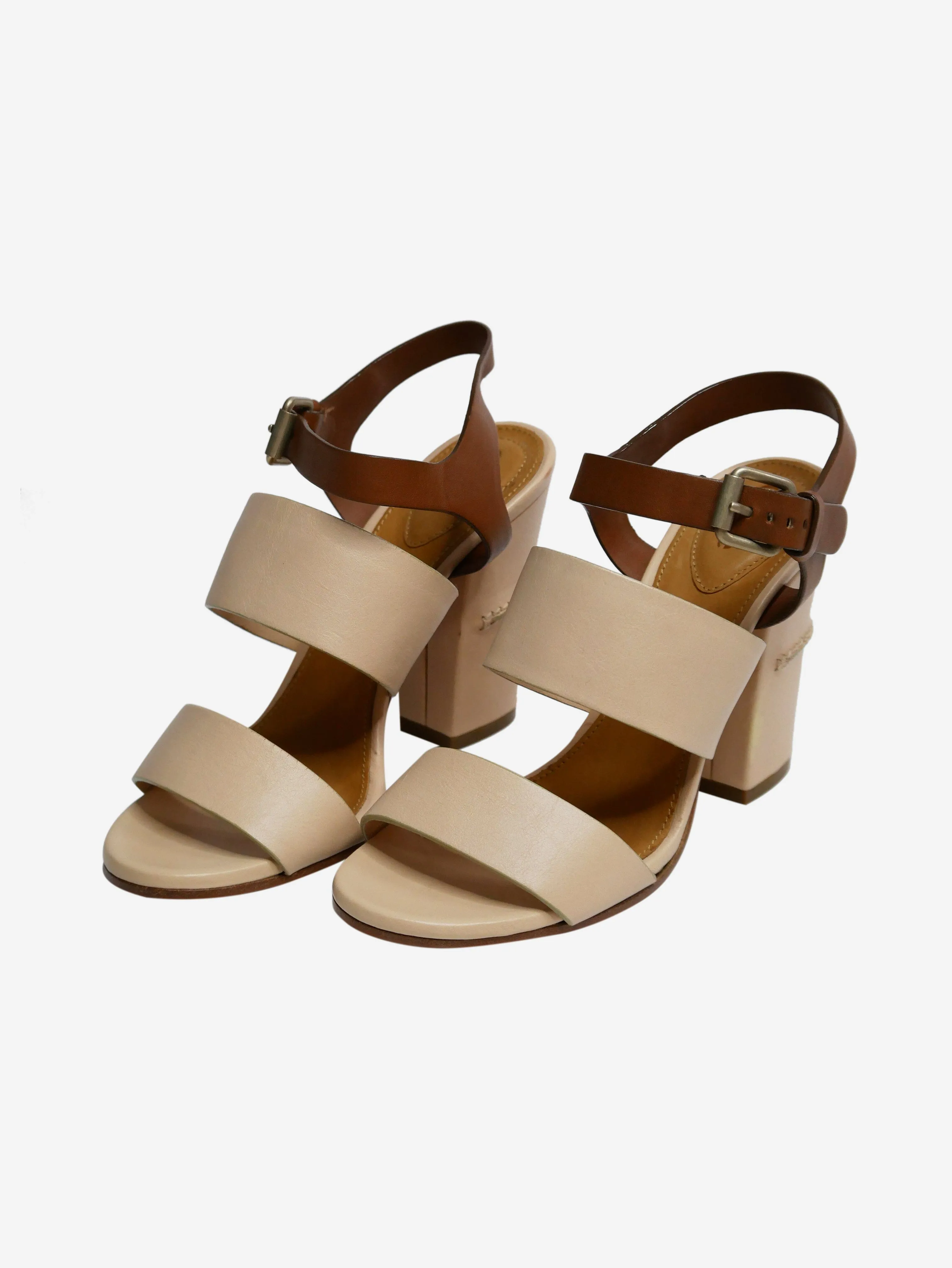 Chloe Brown & Pink Heeled Sandals with ankle strap - size EU 36