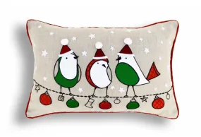 Christmas linen pillow cover, birds, ornaments, Indian brocade, applique, embroidered pillow size 14"X 21"