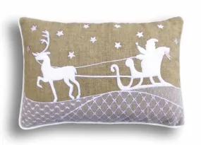 Christmas linen pillow cover, lace and linen and velvet, white christmas, applique & embroidered pillow size 14X21 inches