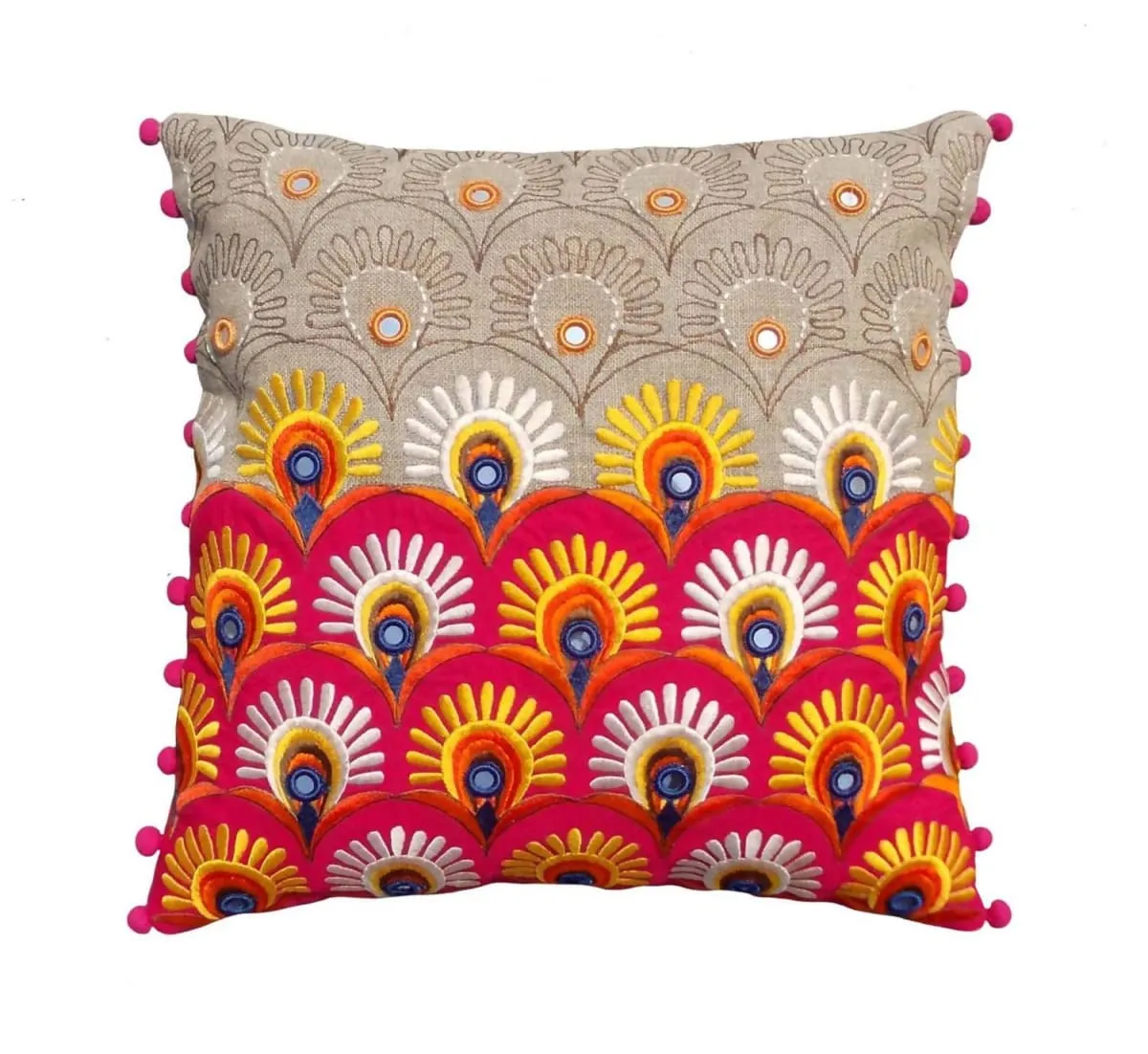 Colorful bohemian style linen embroidered pillow case