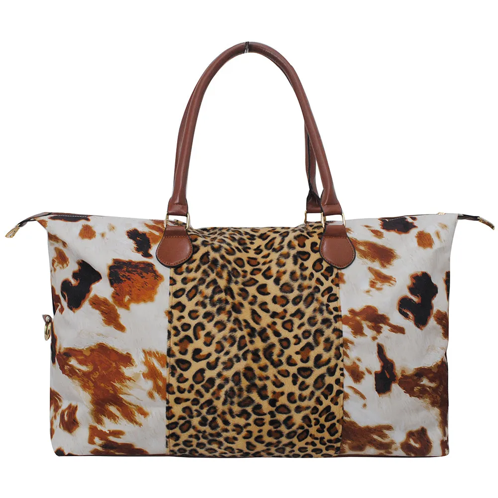 Cow Print with Leopard Faux Fur Weekender Bag