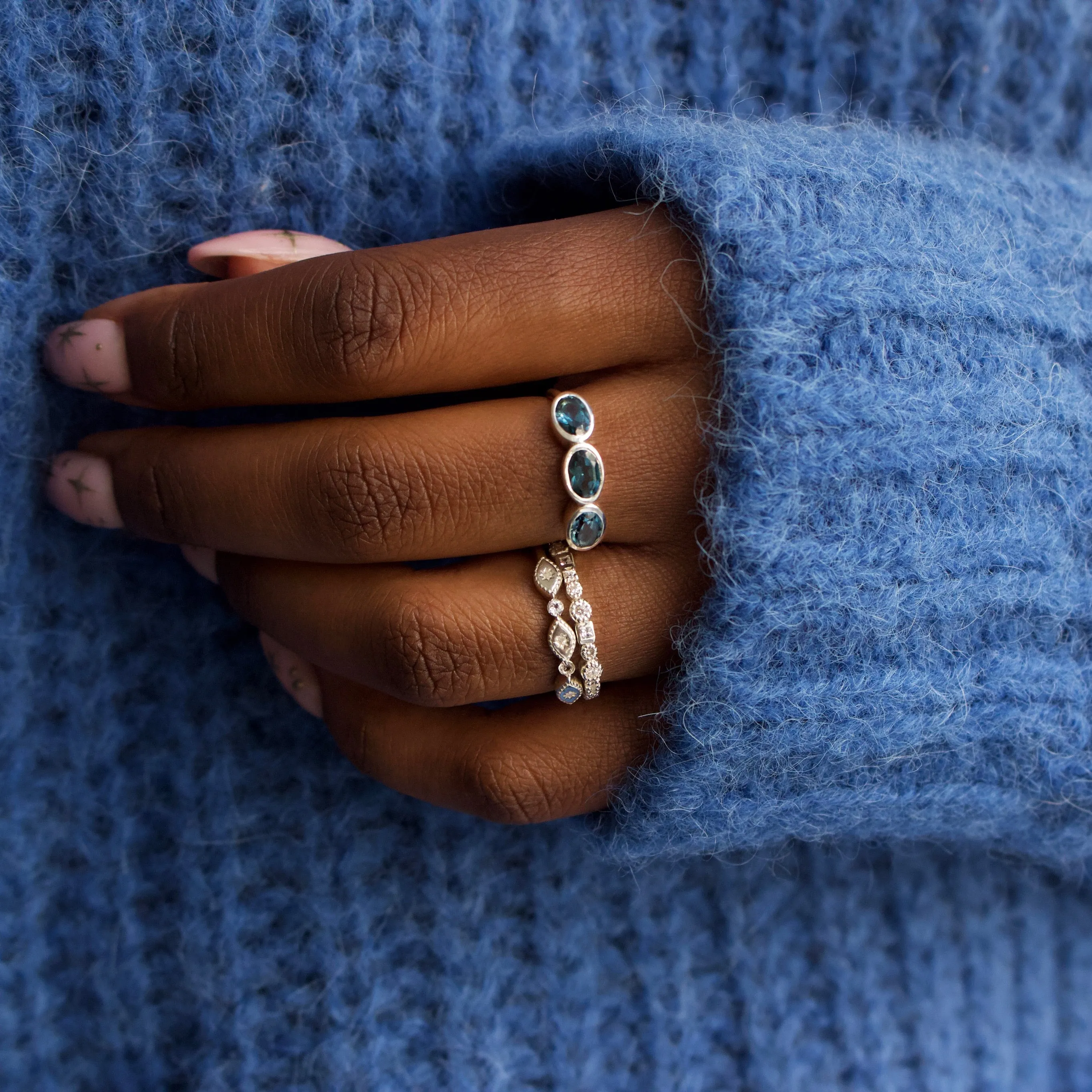 Diamond Evil Eye Stacking Ring