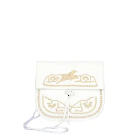 Embroidered Mini Crossbody Bag in White, Beige