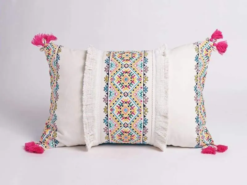 Embroidered pillow cover, multicoloured, handmade, bohemian, Peruvian, 14X21 inches