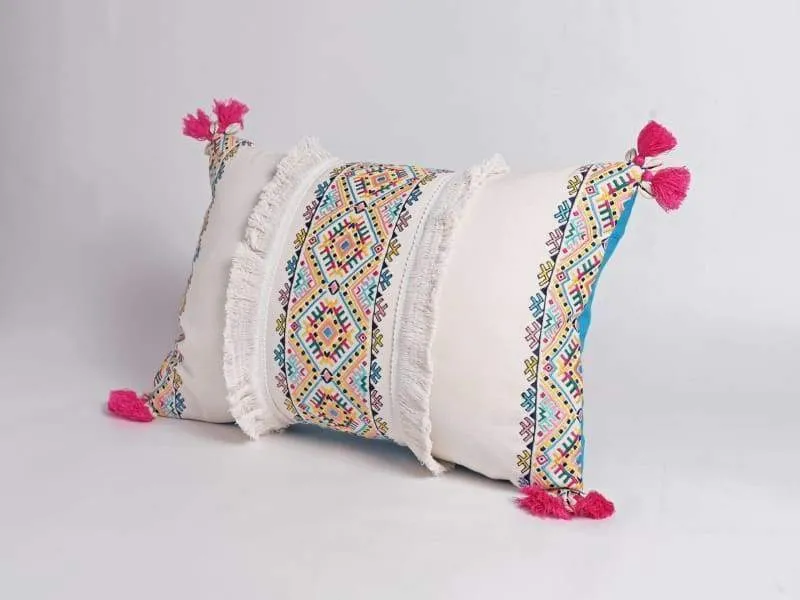 Embroidered pillow cover, multicoloured, handmade, bohemian, Peruvian, 14X21 inches