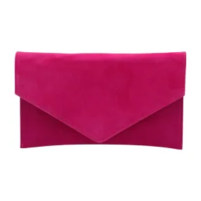 FABUCCI Fuchsia Pink Suede Envelope Clutch Bag