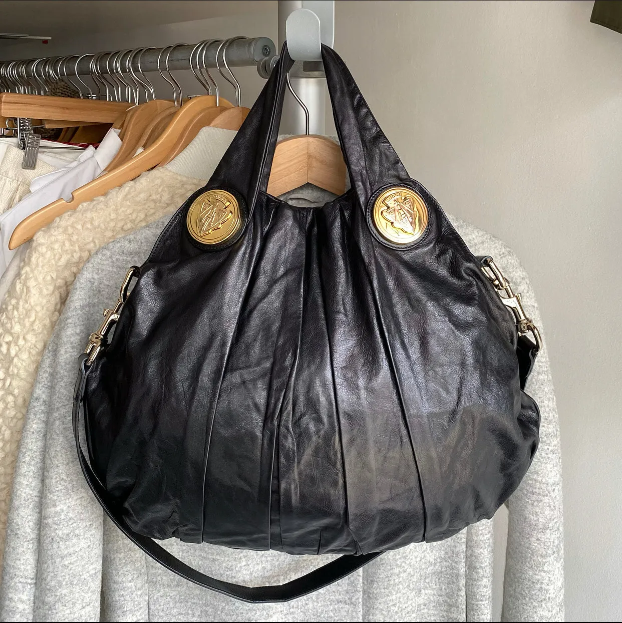 Gucci Black Leather Hysteria Hobo Two-Way Bag