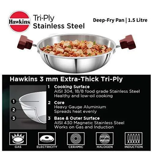 Hawkins Tri-ply Stainless Steel Deep-Fry Pan, 1.5 Litre