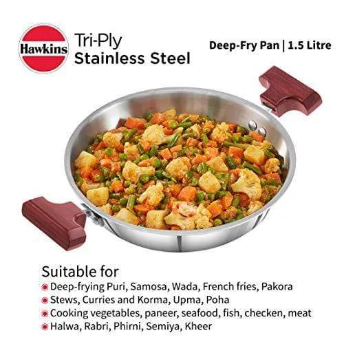 Hawkins Tri-ply Stainless Steel Deep-Fry Pan, 1.5 Litre