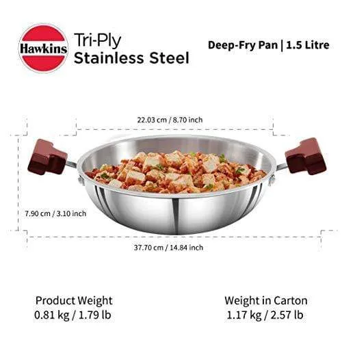 Hawkins Tri-ply Stainless Steel Deep-Fry Pan, 1.5 Litre