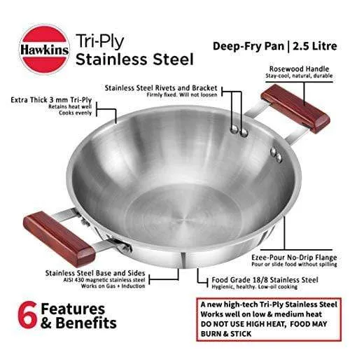 Hawkins Tri-ply Stainless Steel Deep-Fry Pan 2.5 Litre