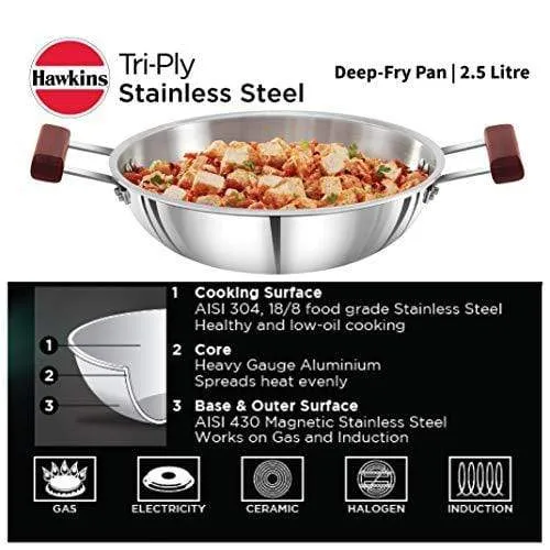 Hawkins Tri-ply Stainless Steel Deep-Fry Pan 2.5 Litre