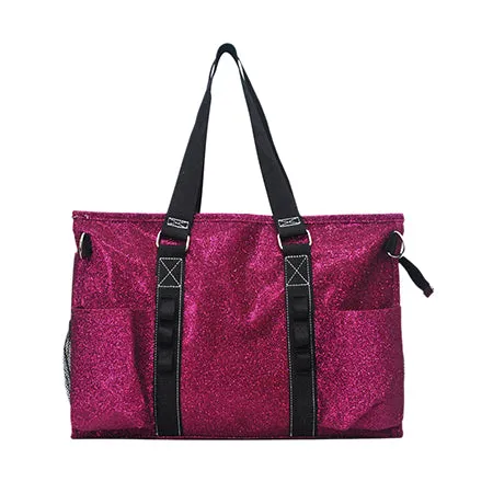 Hot Pink Glitter NGIL Zippered Lined Caddy Organizer Tote Bag