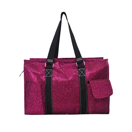 Hot Pink Glitter NGIL Zippered Lined Caddy Organizer Tote Bag