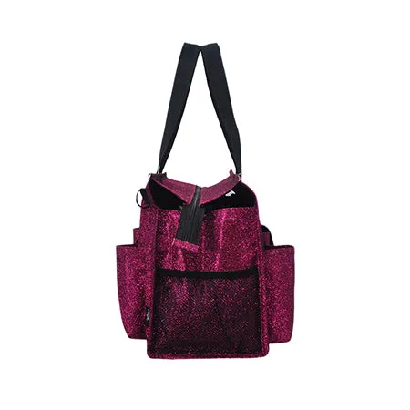 Hot Pink Glitter NGIL Zippered Lined Caddy Organizer Tote Bag