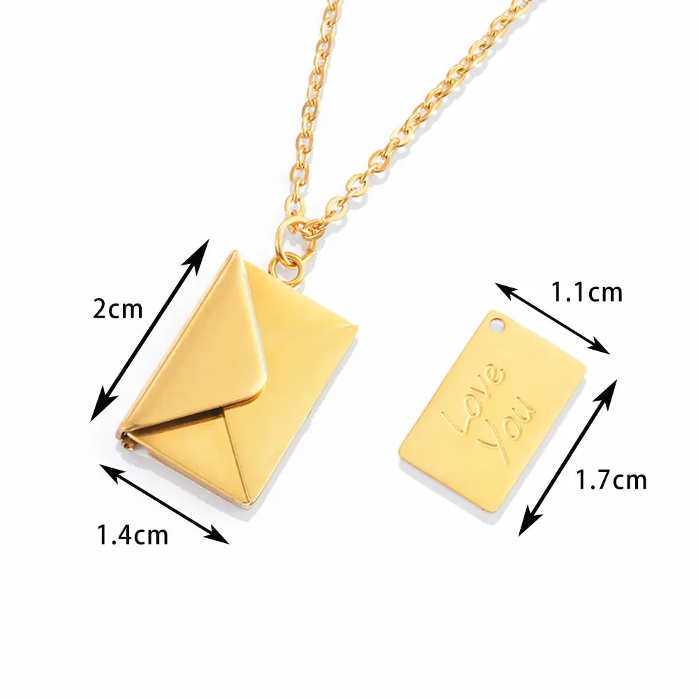 Love You Letter Envelope Locket Pendant Couple Necklace Set