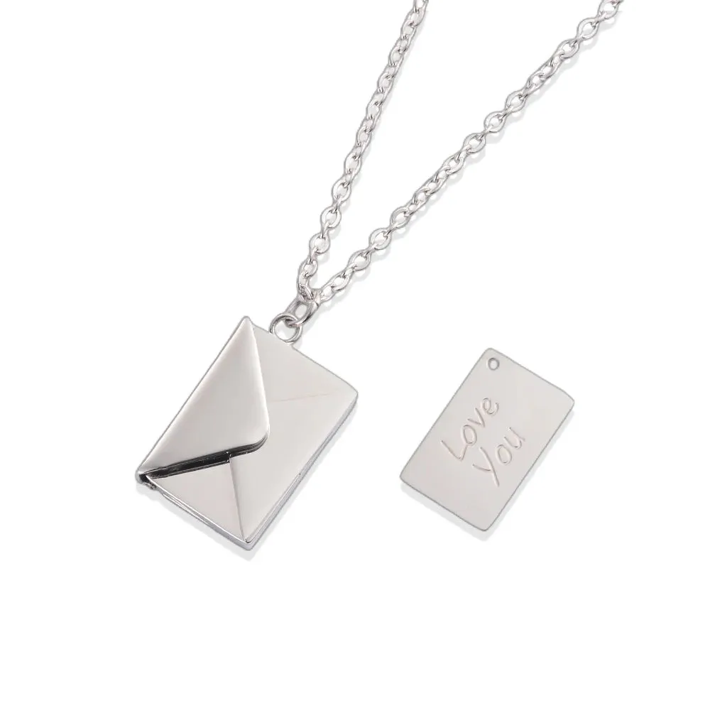 Love You Letter Envelope Locket Pendant Couple Necklace Set