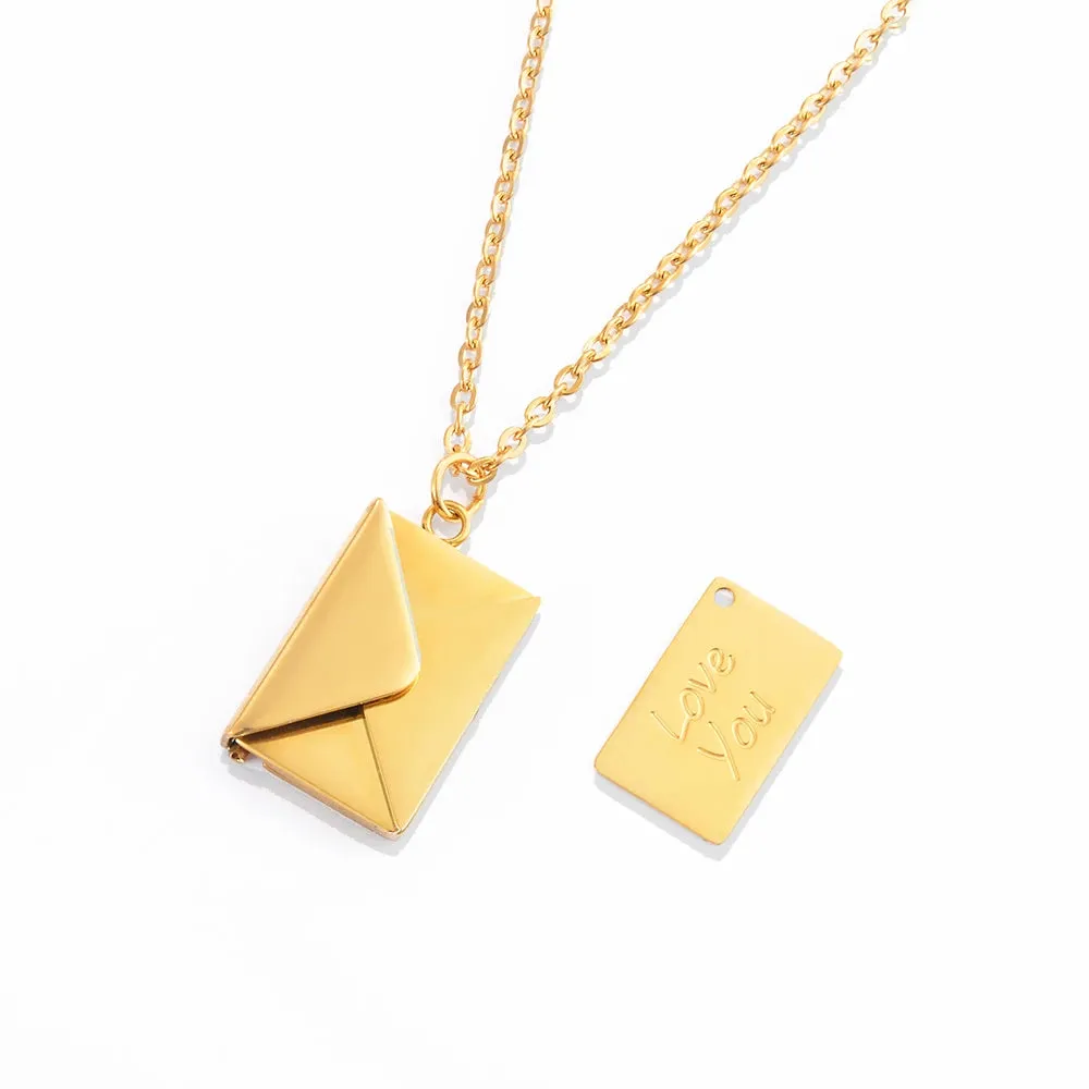 Love You Letter Envelope Locket Pendant Couple Necklace Set