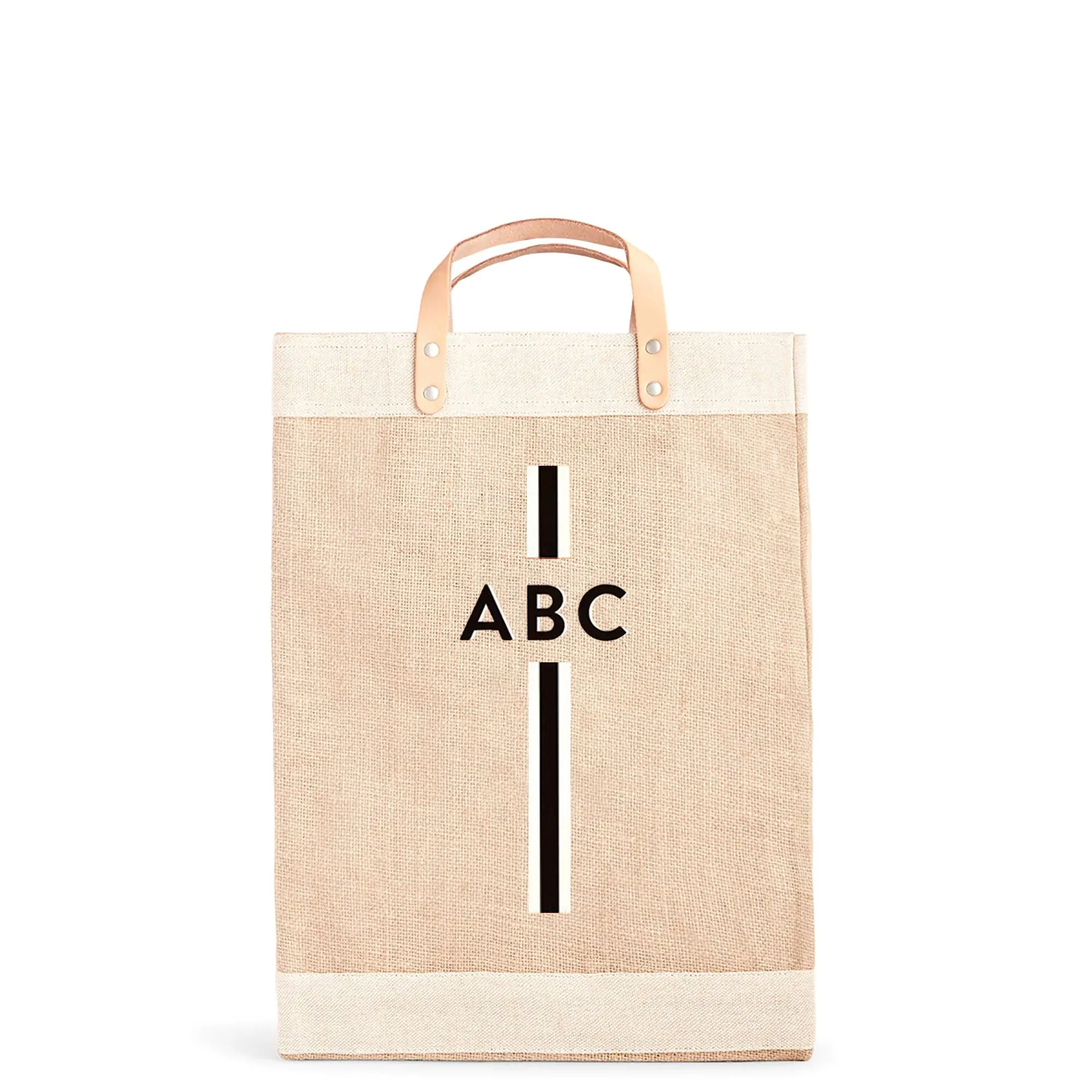 Market Bag in Natural with Black Monogram