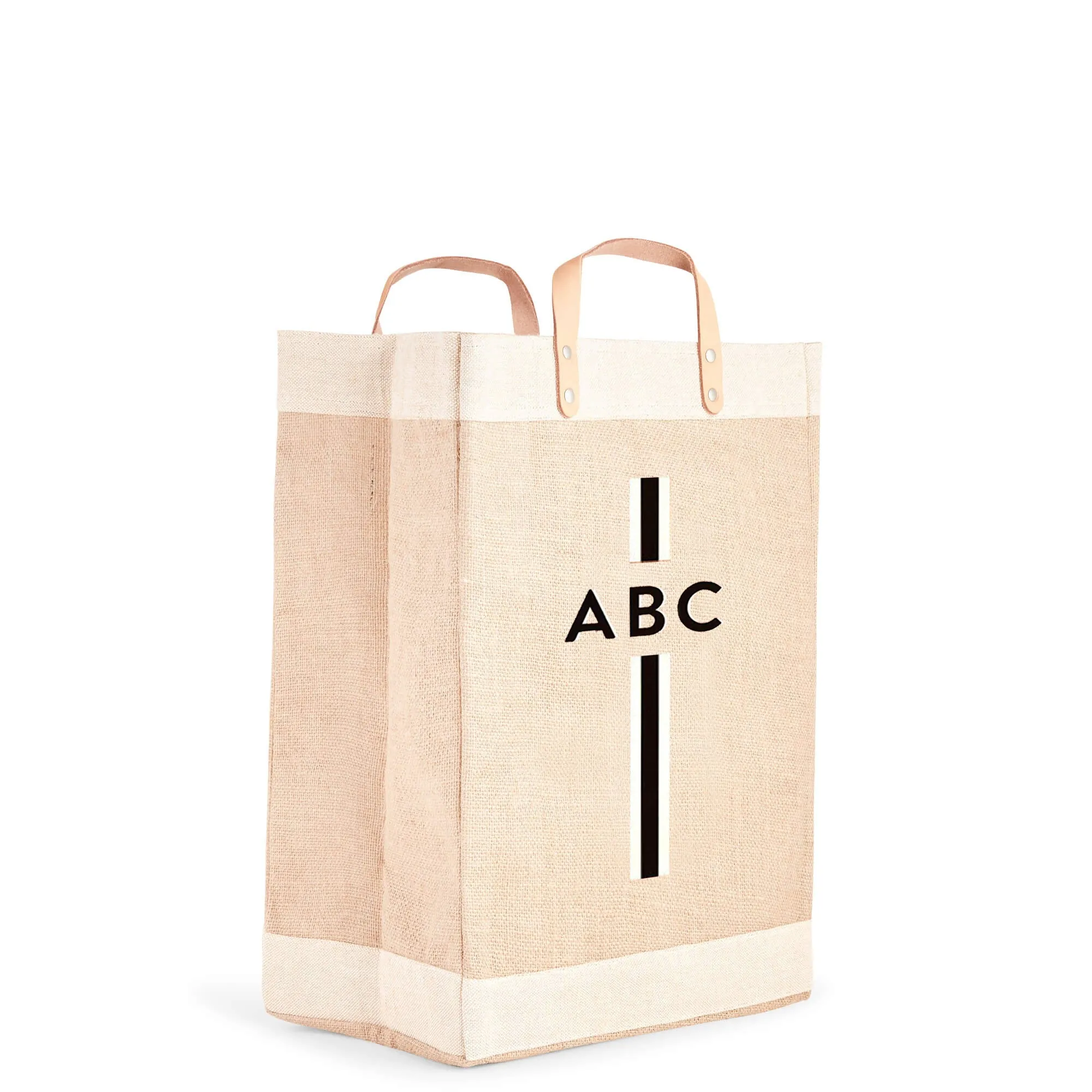 Market Bag in Natural with Black Monogram