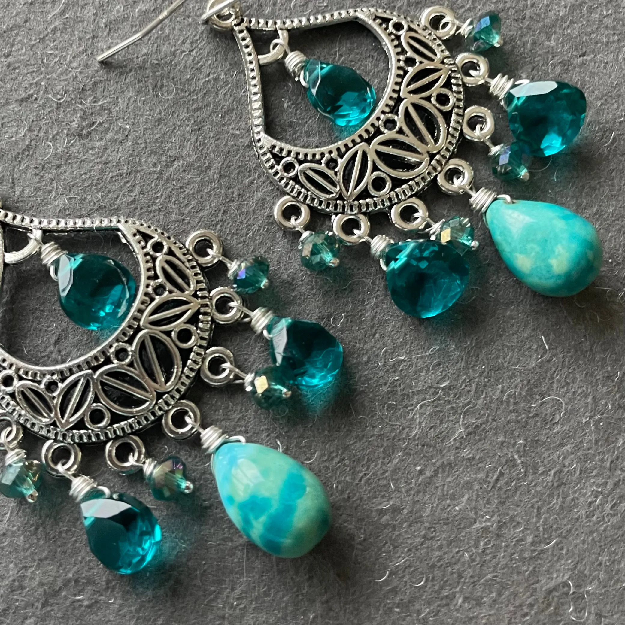 Natural Turquoise OOAK Chandelier Earrings