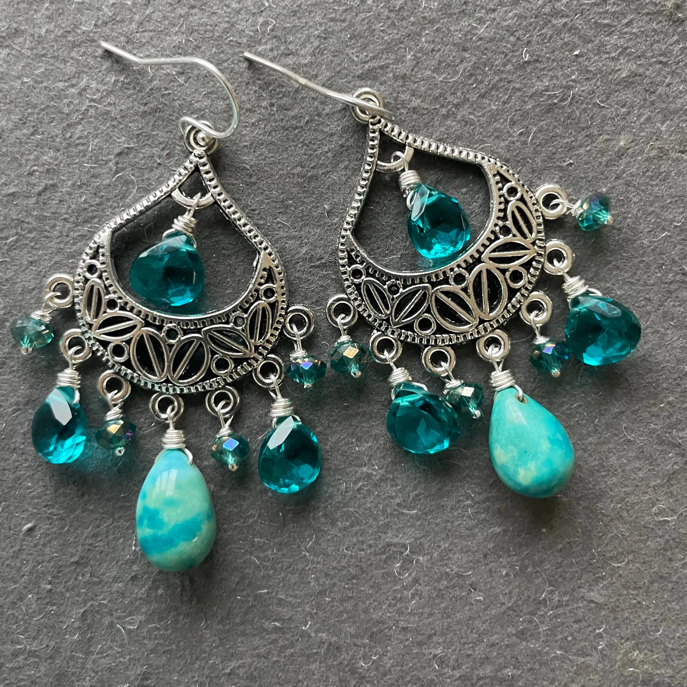 Natural Turquoise OOAK Chandelier Earrings