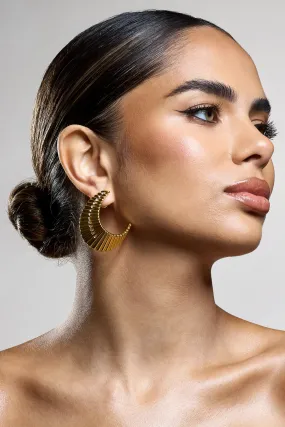 Nura | Gold Diamante Ribbed Statement Earrings