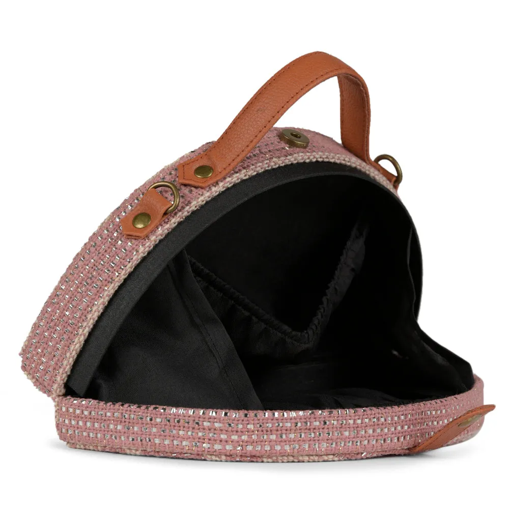 Pink Jaquard semi circle crossbody clutch Bag for women