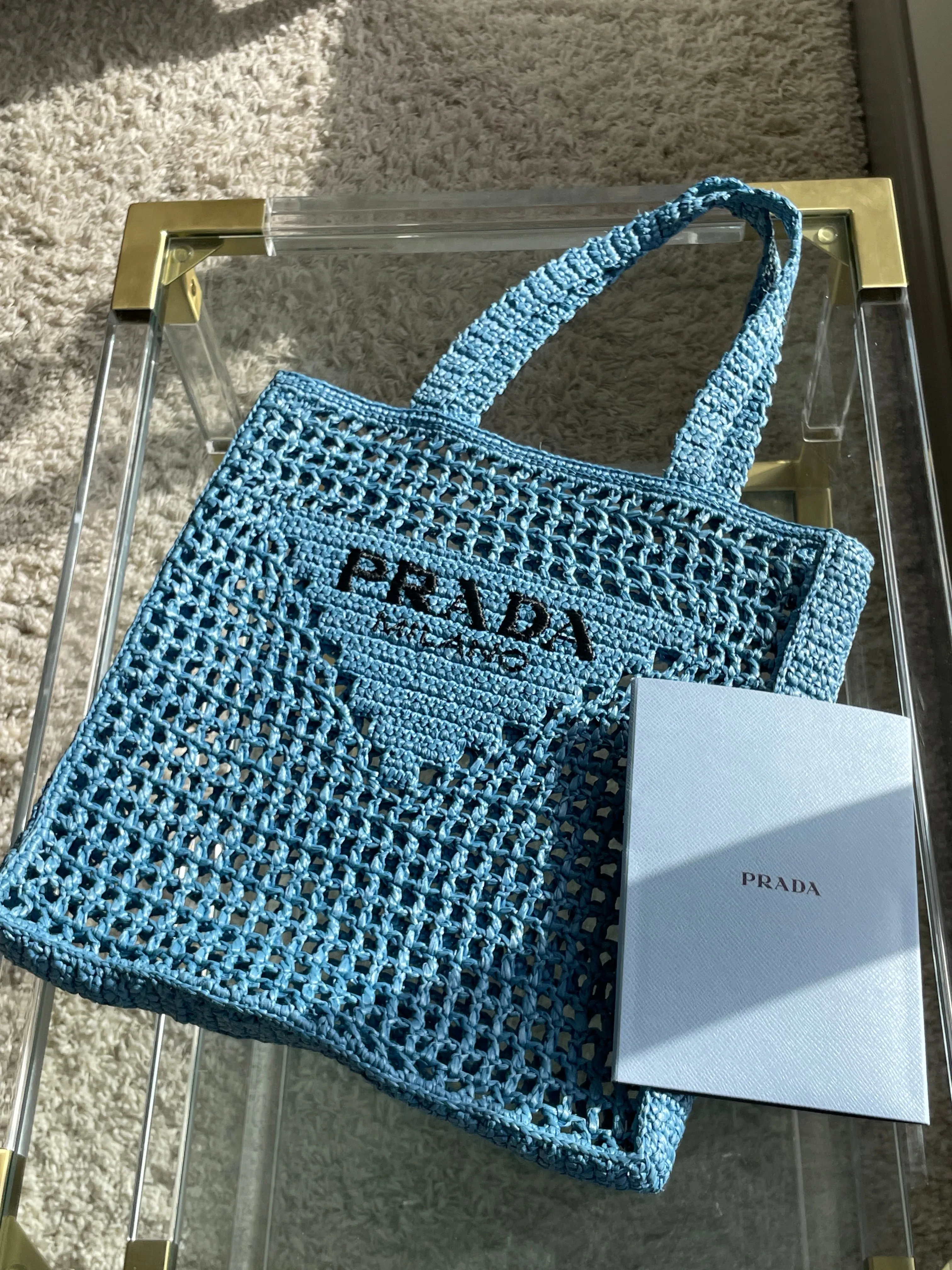 Prada Blue Crochet Tote Bag