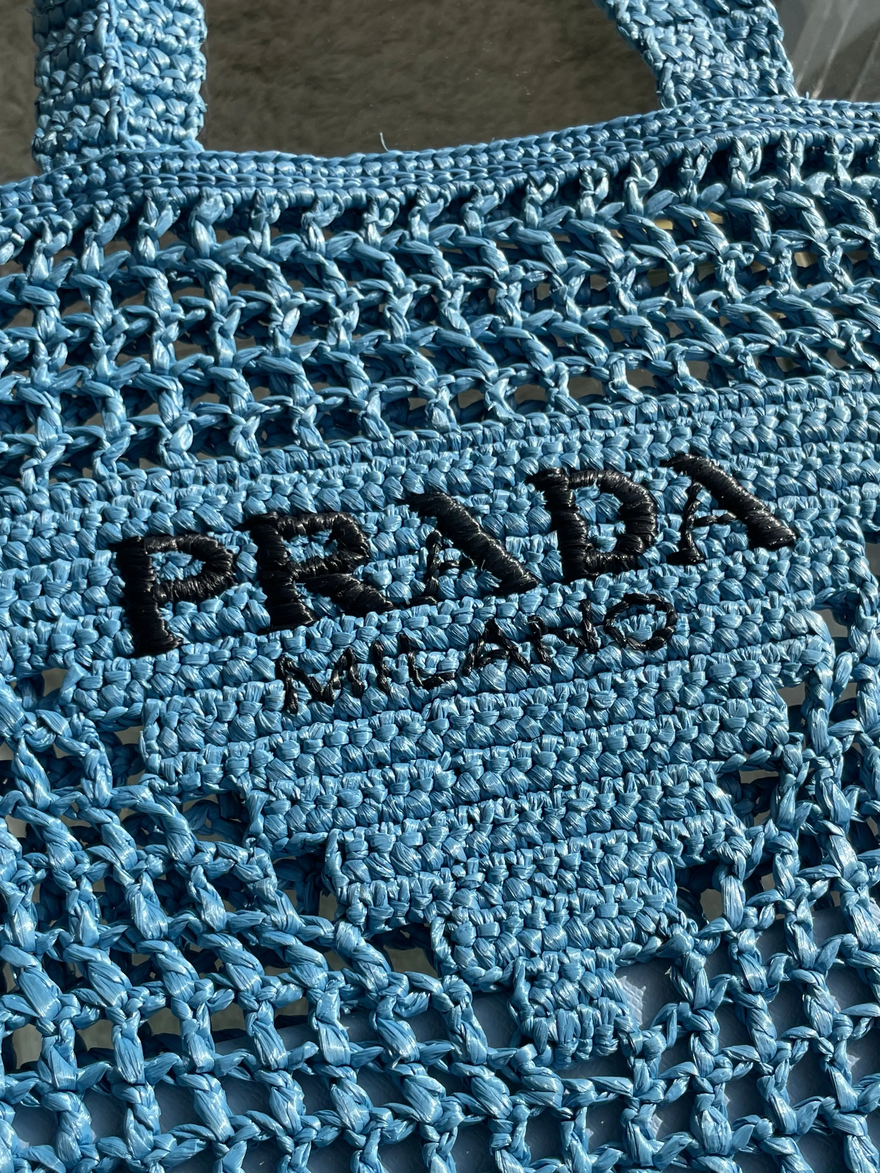 Prada Blue Crochet Tote Bag