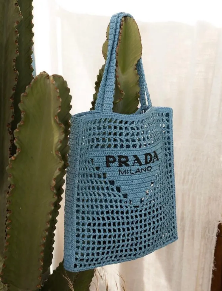 Prada Blue Crochet Tote Bag