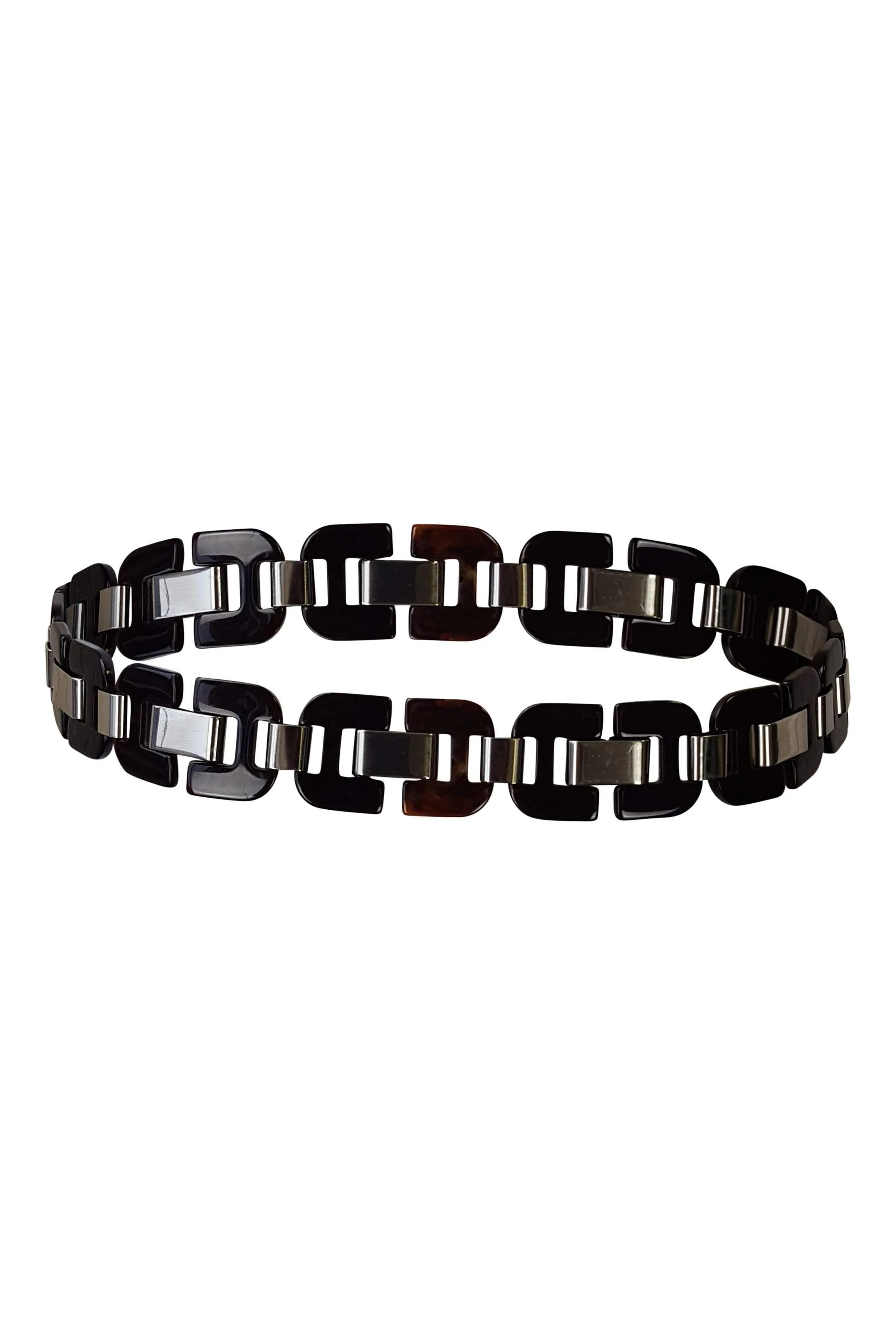 PRADA Brown Plastic and Chrome Link Belt (34)