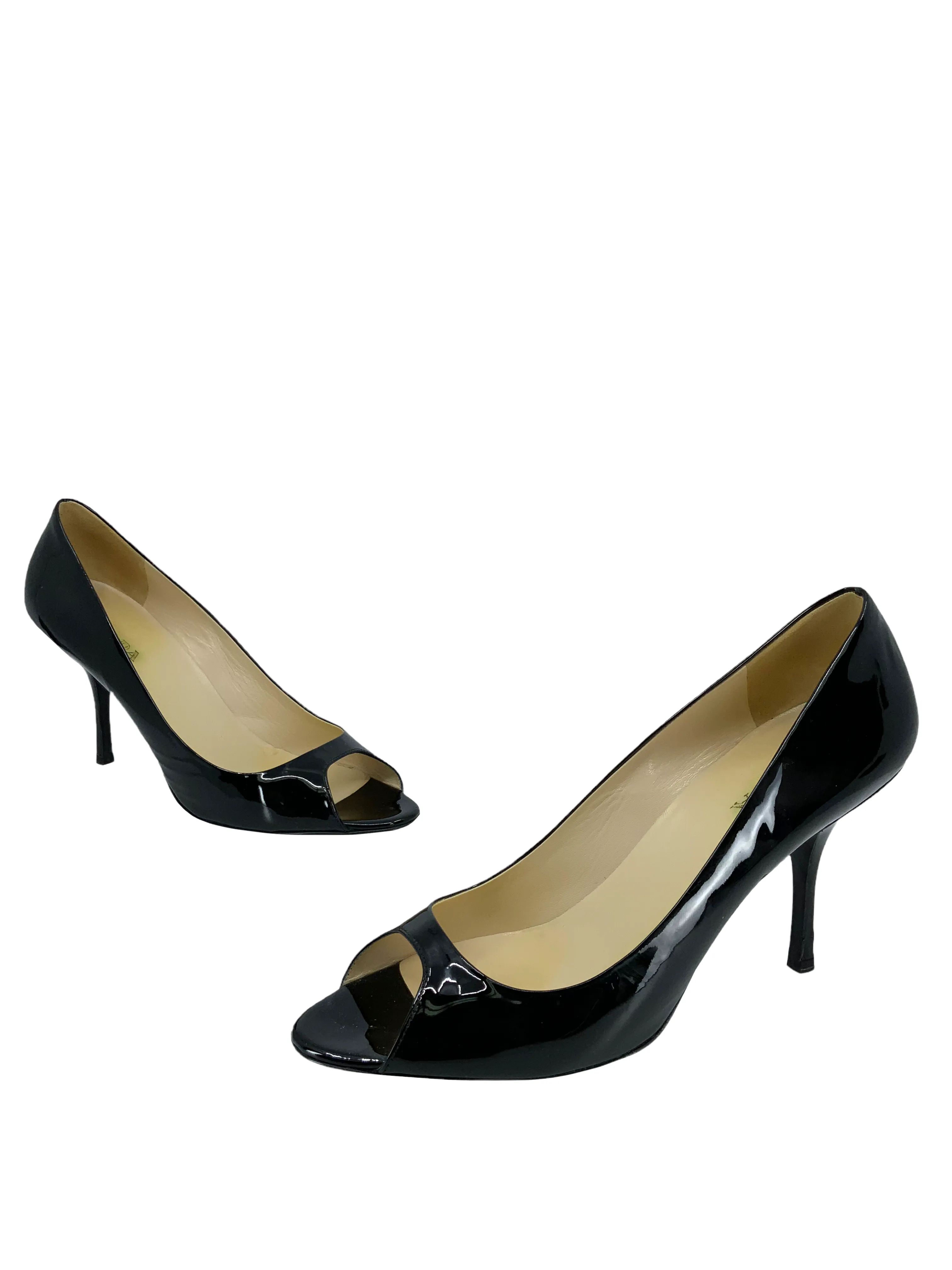 Prada Calzature Donna Patent Leather Peep Toe Pumps Size 10