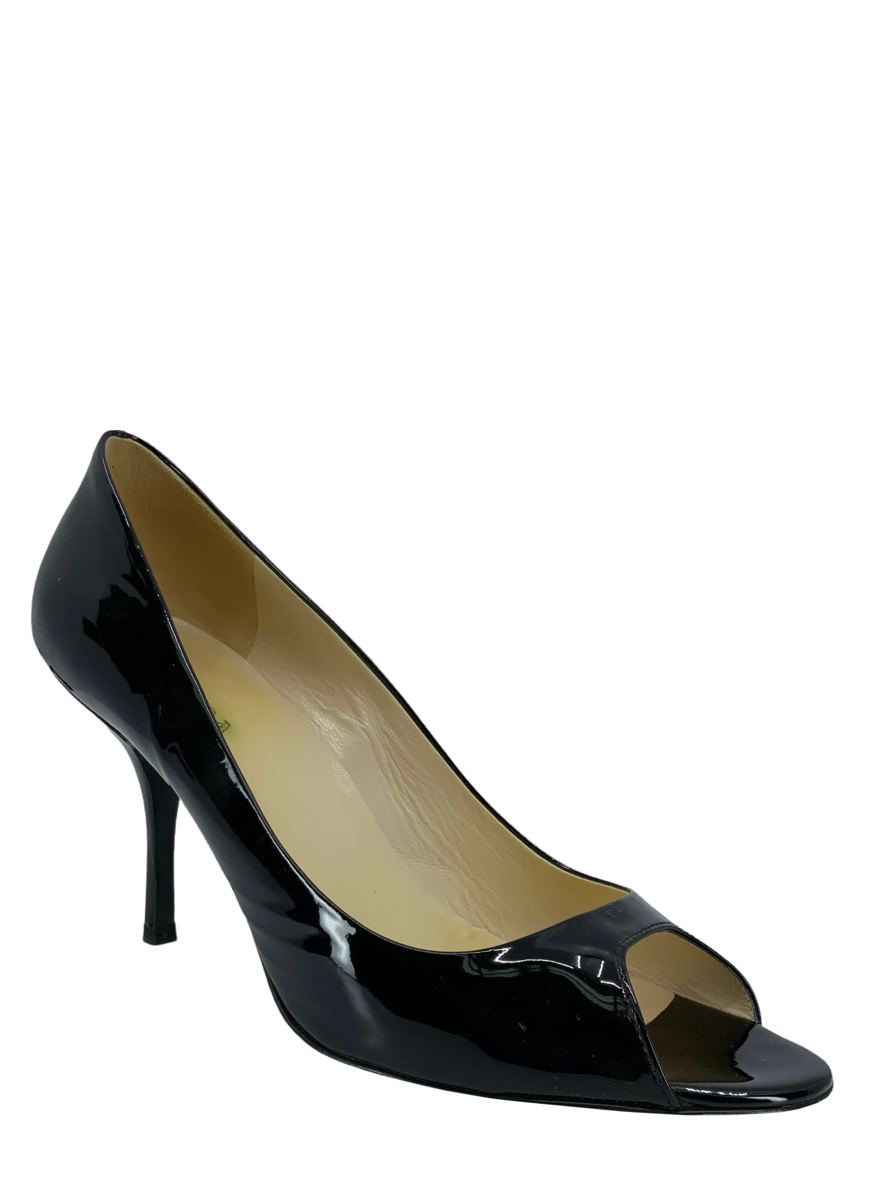 Prada Calzature Donna Patent Leather Peep Toe Pumps Size 10