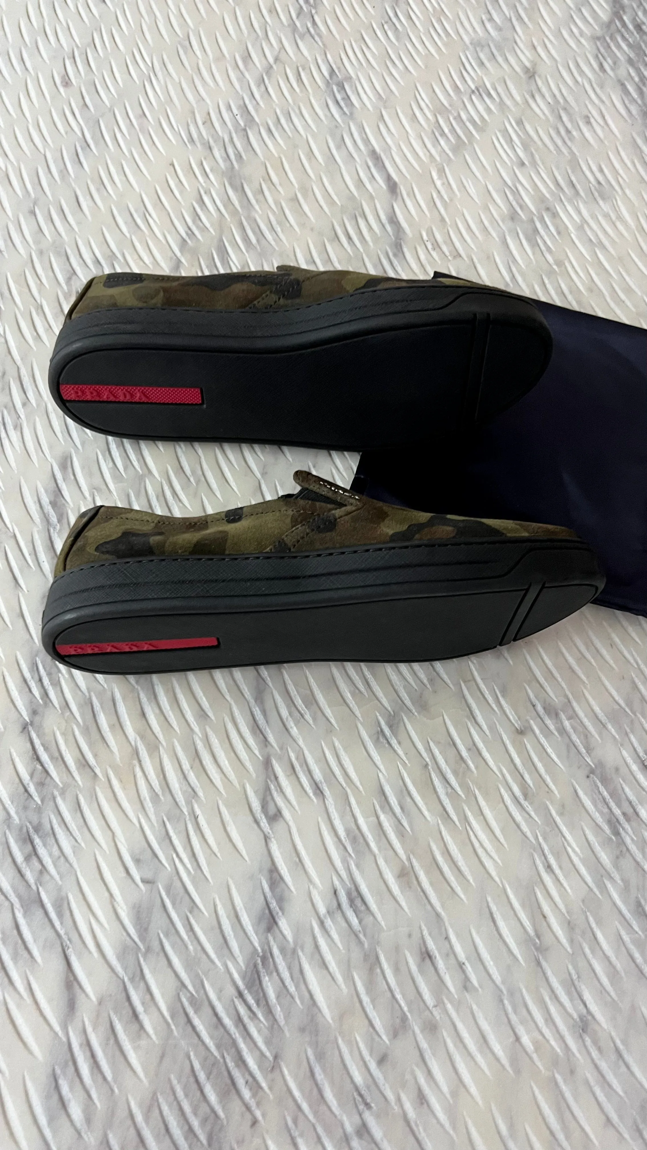 Prada Camouflage Calf Hair Slip On Sneakers