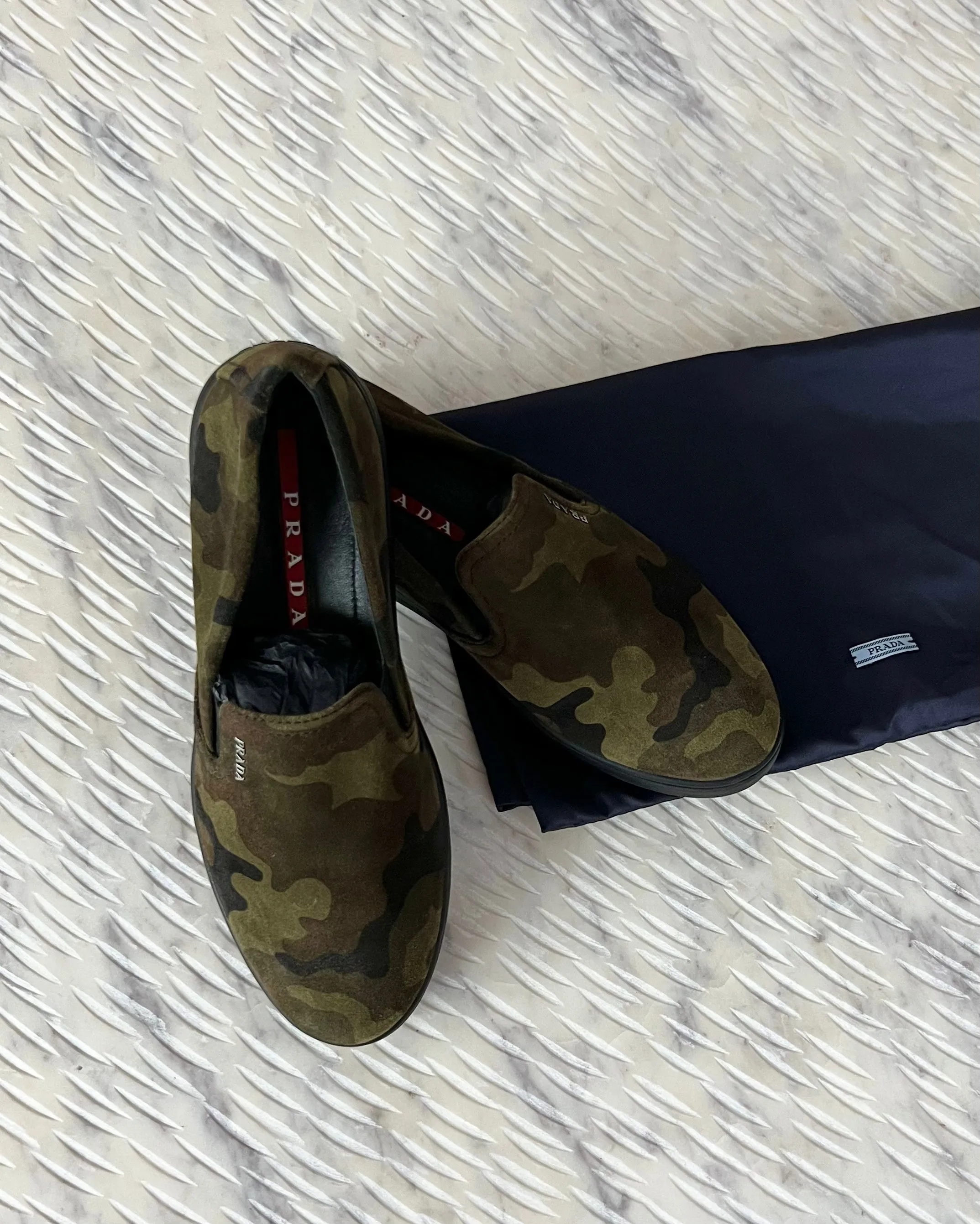 Prada Camouflage Calf Hair Slip On Sneakers