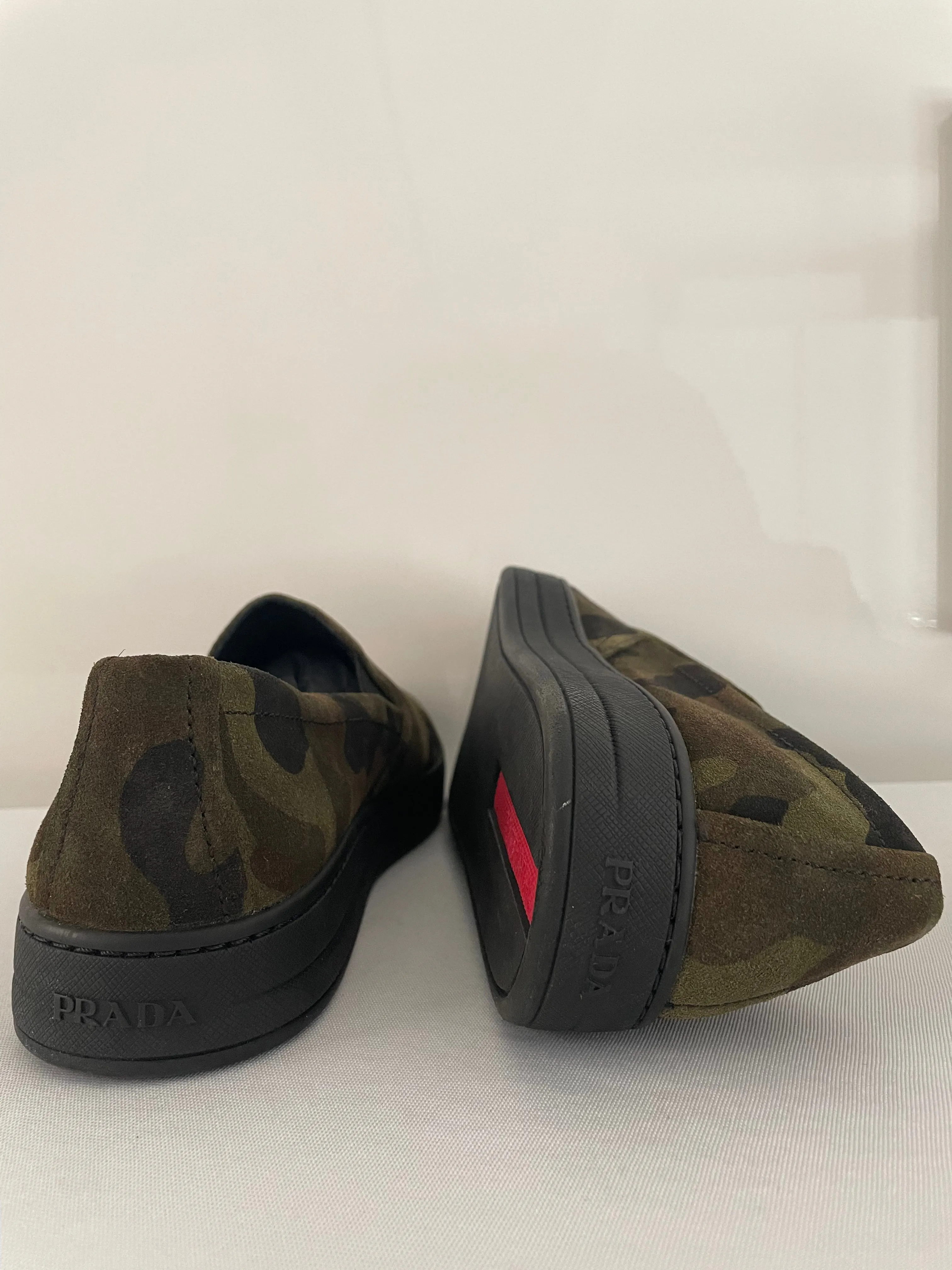 Prada Camouflage Calf Hair Slip On Sneakers